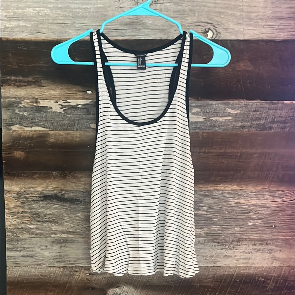 Forever 21 Black and White Striped Racerback Tank Top